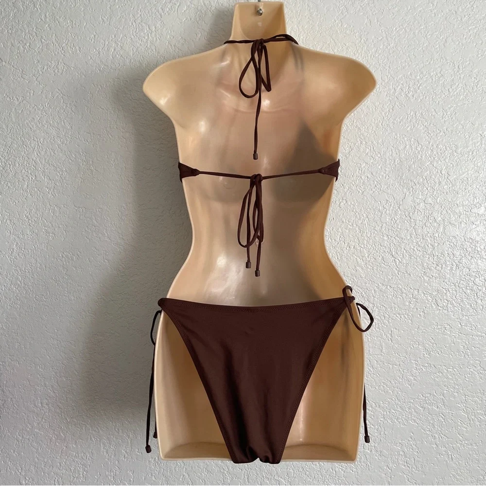 Skims Swim XL Brown Lace-Up One-Piece Monokini Swimsuit Brown Cocoa